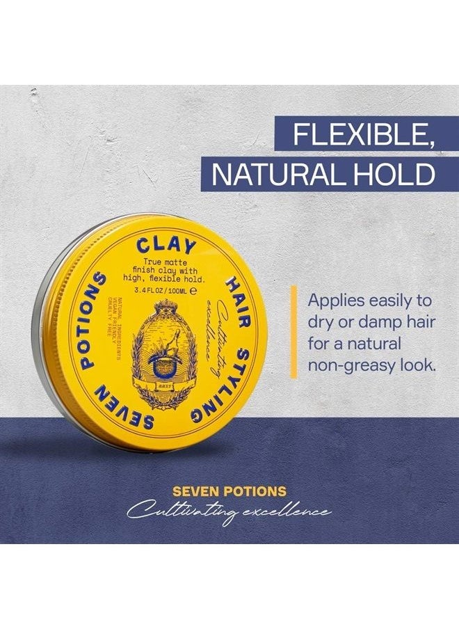 Seven Potions - Hair Clay For Men and Women 3.4 fl oz - High Hold Matte Pomade - Effortless Hair Styling Product That Leaves No Residue - Water Based - Natural, Vegan, Cruelty Free - Image 1