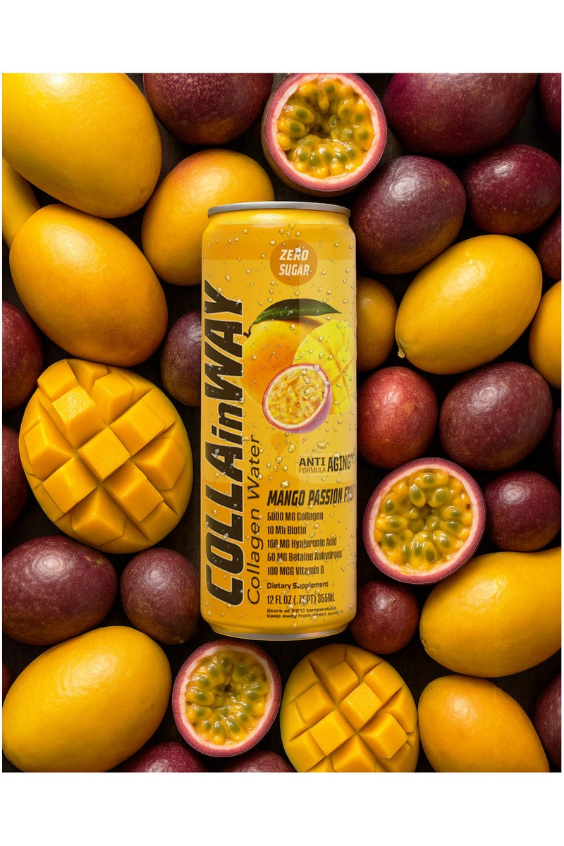 كولانواي كوللا إن واي كولاجين 5000 ملغ - خالٍ من السكر، 10 ملغ بيوتين، 100 ملغ حمض الهيالورونيك، 150 ملغ إل-غلوتاثيون، 100 ميكروغرام، إل-كارنيتين 0.5 غ، فيتامين D، كالسيوم - مرطب ومضاد للشيخوخة (عبوة 12، مانغو باشن فروت). - Image 2