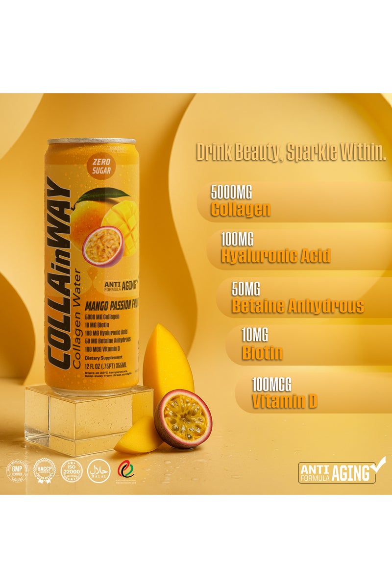 كولانواي كوللا إن واي كولاجين 5000 ملغ - خالٍ من السكر، 10 ملغ بيوتين، 100 ملغ حمض الهيالورونيك، 150 ملغ إل-غلوتاثيون، 100 ميكروغرام، إل-كارنيتين 0.5 غ، فيتامين D، كالسيوم - مرطب ومضاد للشيخوخة (عبوة 12، مانغو باشن فروت). - Image 4