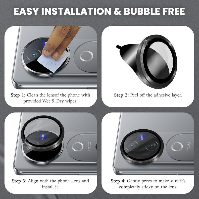 FIRST MART Camera Lens Protectors for Vivo V40 and Vivo V40 Pro (6.78 Inches) Tough HD Individual Aluminum Alloy Lens Ring Cover, Scratch Resistant, Thin Lens Protection| Black, 1 Pack - Image 2