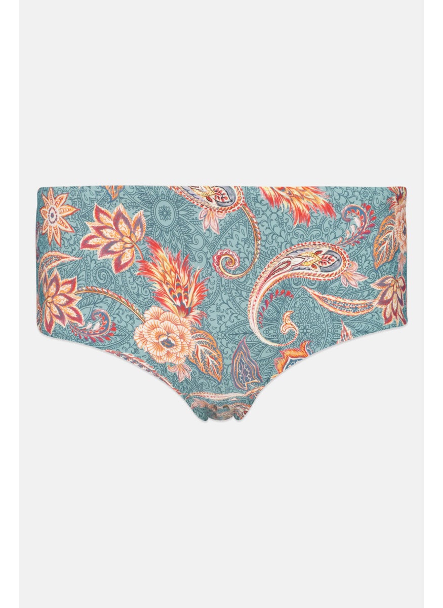 ESPRIT Women Allover Print Pull On Bikini Bottom, Slate Blue Combo  - Image 1