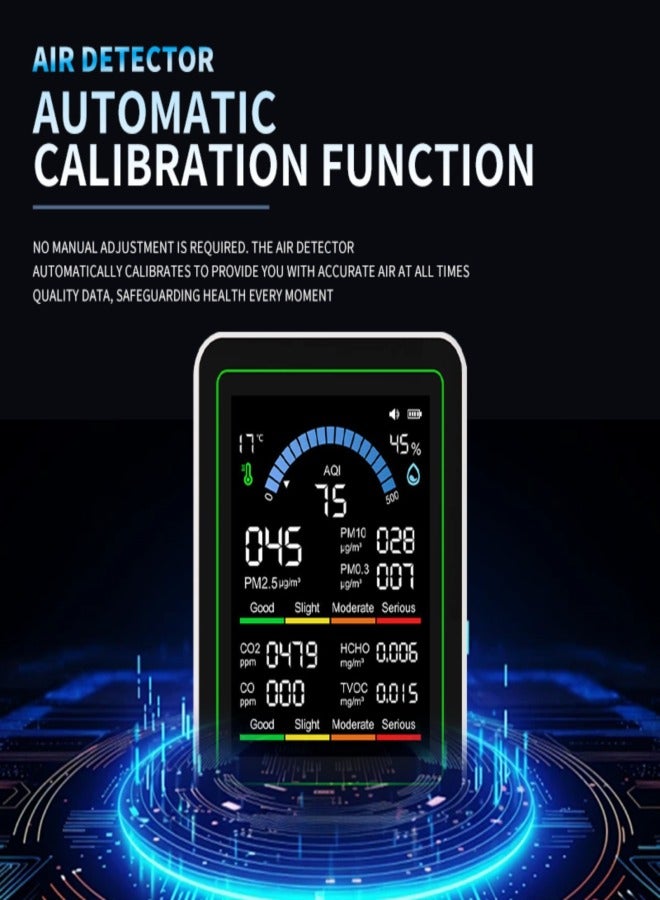 10-in-1 Air Condition Tester 2.8-inch TFT Color Display  PM2.5/PM10/PM0.3/HCHO/TVOC/CO₂/CO/AQI/Temperature/Humidity Built-in 2000mAh Battery - Image 5