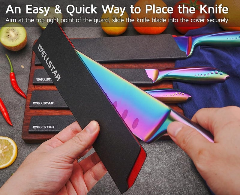 WELLSTAR Knife Edge Guards Set, 5 Piece Universal Blade Covers, BPA Free ABS Protective Blade Sheaths, Non-Scratch Felt Lining Kitchen Knives Covers (Knives not included) - Image 4