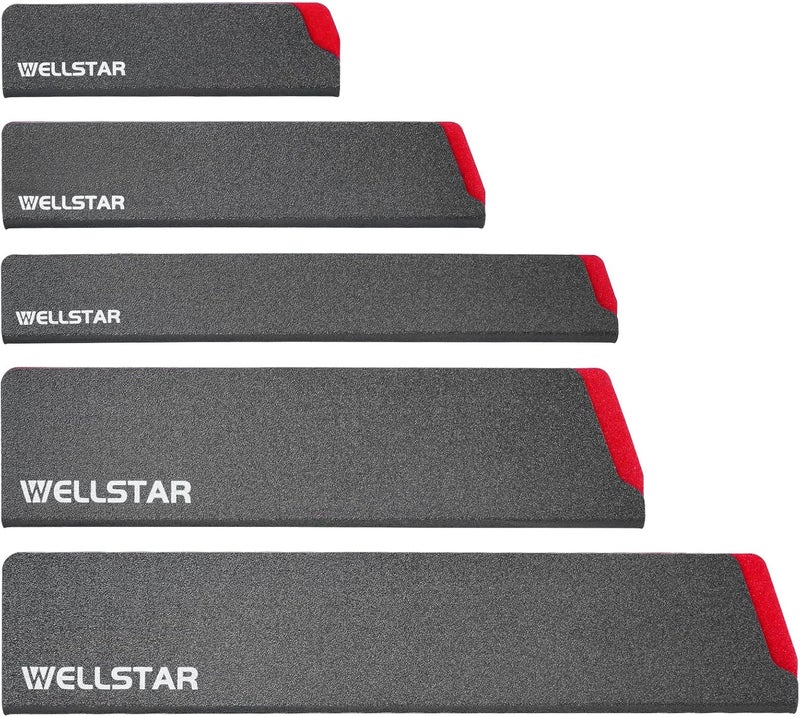 WELLSTAR Knife Edge Guards Set, 5 Piece Universal Blade Covers, BPA Free ABS Protective Blade Sheaths, Non-Scratch Felt Lining Kitchen Knives Covers (Knives not included) - Image 1