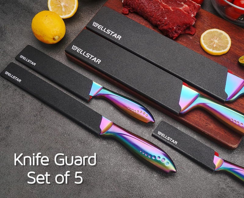 WELLSTAR Knife Edge Guards Set, 5 Piece Universal Blade Covers, BPA Free ABS Protective Blade Sheaths, Non-Scratch Felt Lining Kitchen Knives Covers (Knives not included) - Image 2