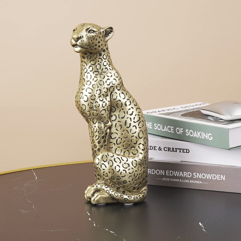 Polyroyal Cheetah Statue Home Decor Leopard Sculpture Resin Sitting Cheetah Figurine Desktop Table Top Ornament Decoration for Home Office Champagne Gold - Image 5