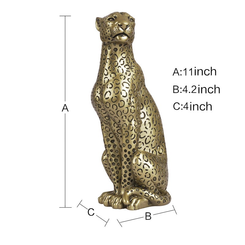 Polyroyal Cheetah Statue Home Decor Leopard Sculpture Resin Sitting Cheetah Figurine Desktop Table Top Ornament Decoration for Home Office Champagne Gold - Image 2