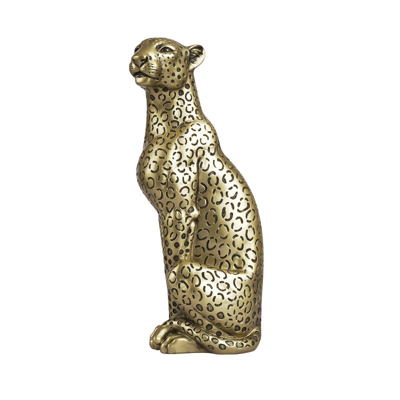 Polyroyal Cheetah Statue Home Decor Leopard Sculpture Resin Sitting Cheetah Figurine Desktop Table Top Ornament Decoration for Home Office Champagne Gold - Image 1