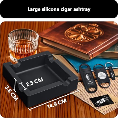 roygra Outdoor Ashtray, Ash Tray Outdoors, Cigar Ashtray for Outside Patio with 3 Cutter, Silicone Ashtrays for Outdoors with 4 Holder, Cigars Smoking Accessories for Men, Home Décor Smokers Indoor - Image 3