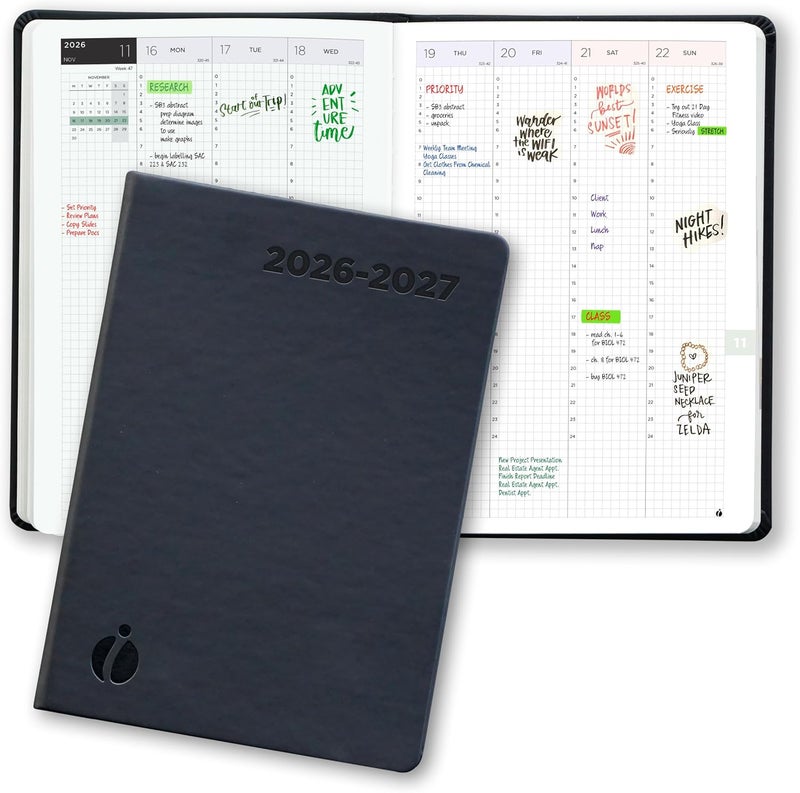 Inamio Hourly Academic Planner 2026-2027 – 24-Hour Planner with Weekly & Monthly Time Slots, Hardcover Appointment Book for Students & Professionals, Minimalist Japanese Design, June 2026 - July 2027 (6x8.5) - Image 1
