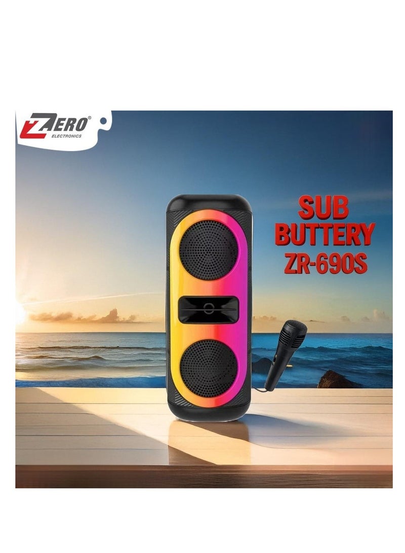 زيرو مكبر صوت بتصميم جديد ZR-690S 1.0 بتصميم جديد مع ميكروفون وبطارية - لون أسود - Image 2