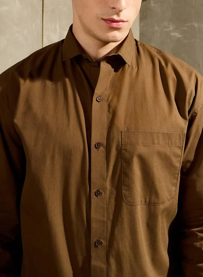 Mascln Sassafras Mascln Sassafras Men Olive Solid Long Sleeve Relaxed Fit Shirt with Pocket