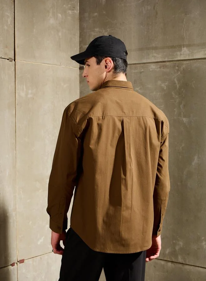 Mascln Sassafras Mascln Sassafras Men Olive Solid Long Sleeve Relaxed Fit Shirt with Pocket