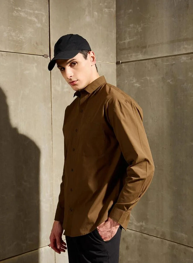 Mascln Sassafras Mascln Sassafras Men Olive Solid Long Sleeve Relaxed Fit Shirt with Pocket