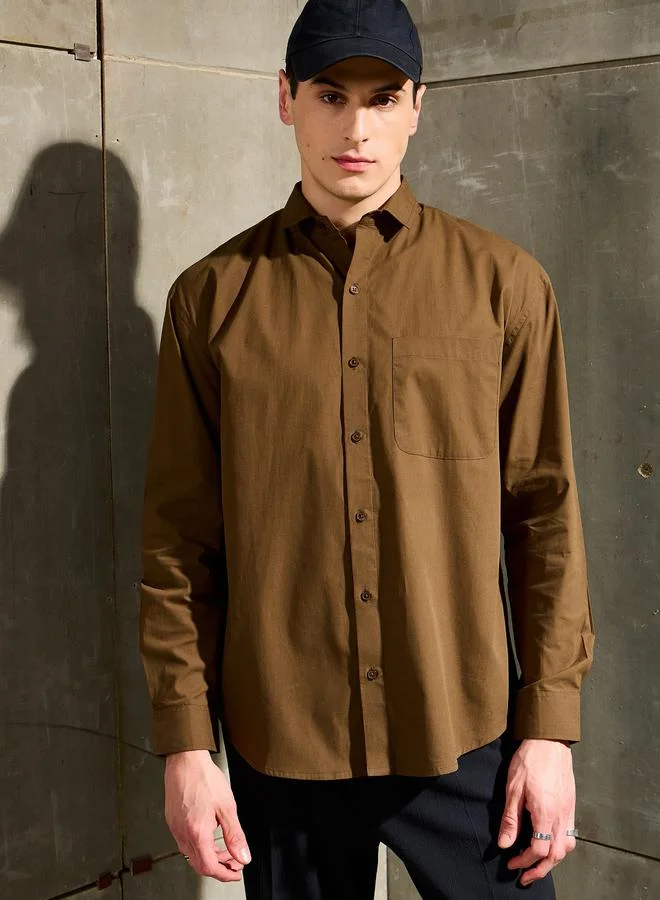 Mascln Sassafras Mascln Sassafras Men Olive Solid Long Sleeve Relaxed Fit Shirt with Pocket