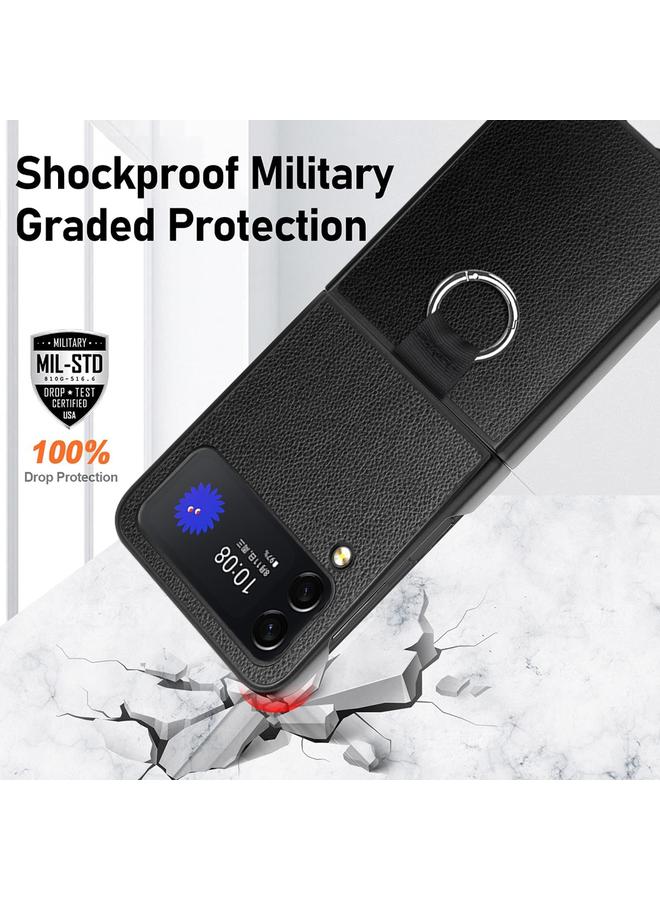 S-TOP Case For Samsung Galaxy Z Flip4 Litchi Texture Protective Phone Case with Ring - Image 5