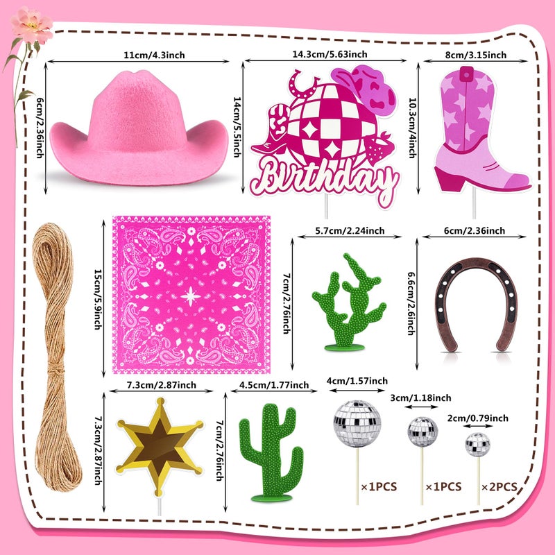 KEEPARTY Cowgirl Birthday Cake Topper Cowgirl Hat Scarf Western Rodeo Theme Decoration for Birthday Baby Shower Western Theme Party Favors Supplies (Pink) - Image 2