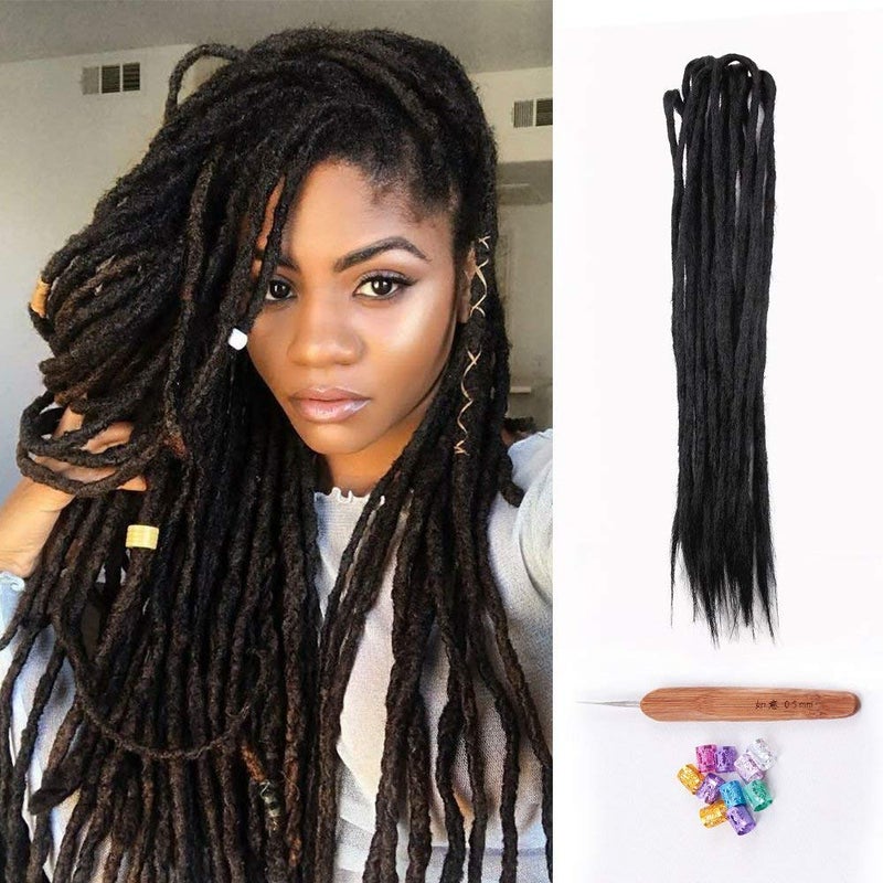 Dsoar Double Ended Dreadlocks Extensions Handmade Synthetic Dreads 20 Inch 10 StrandsPack Crochet Braiding Hair 40 inch 1Black Color