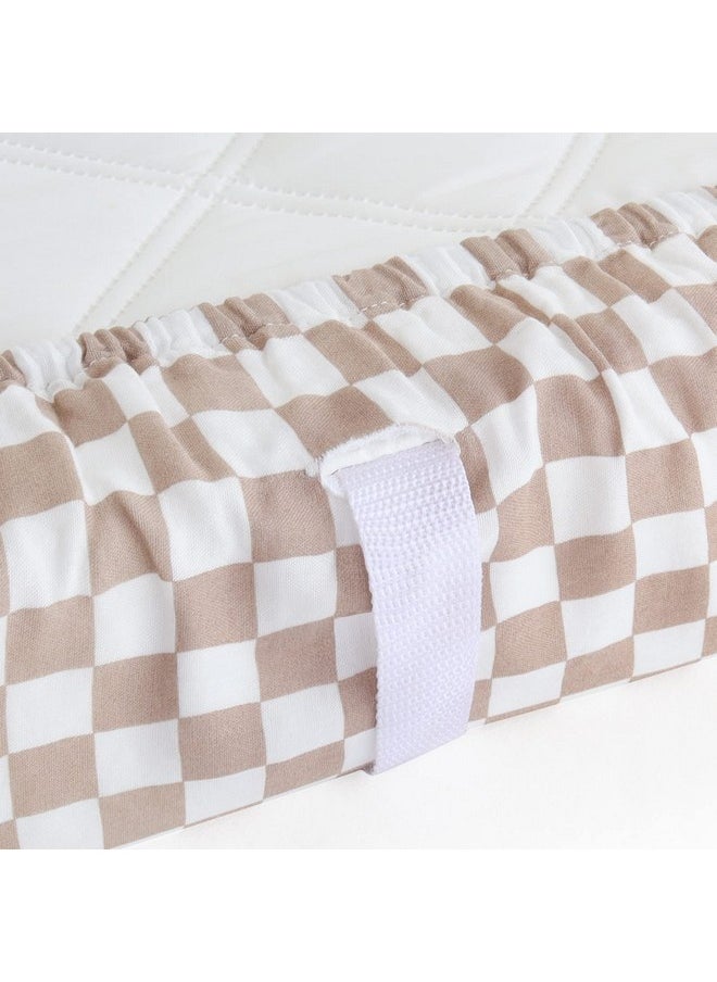 LifeTree Diaper Changing Pad Cover For Boys Girls - Soft Muslin Fitted Changing Table Sheets - 16"X32" Viscose From Bamboo Cotton Blend - Tan Checkered Print  - Image 5