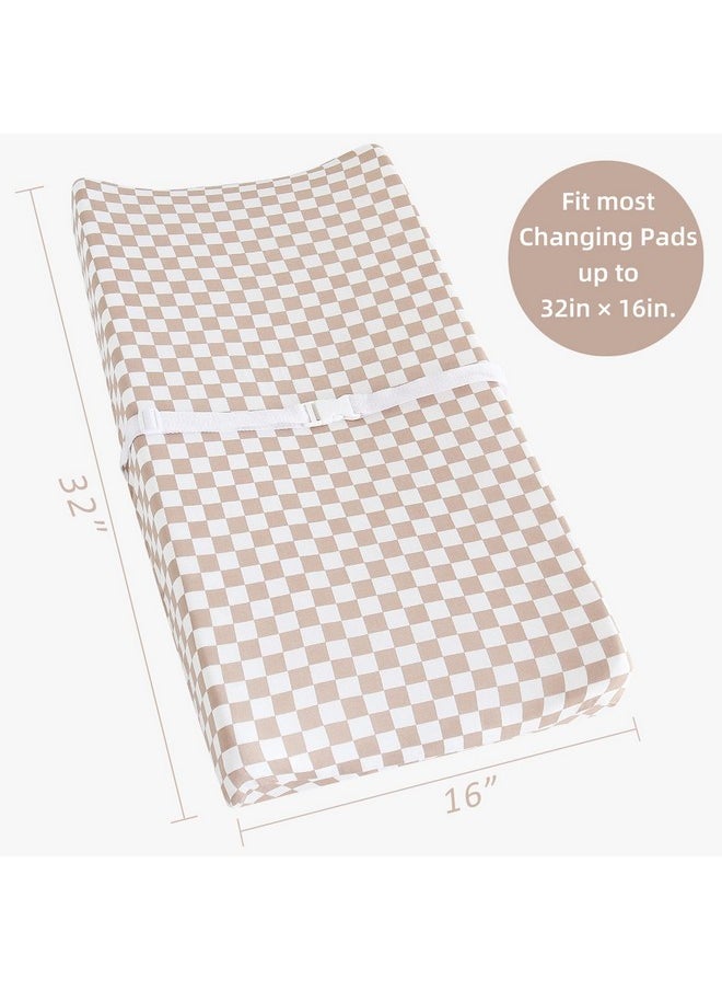 LifeTree Diaper Changing Pad Cover For Boys Girls - Soft Muslin Fitted Changing Table Sheets - 16"X32" Viscose From Bamboo Cotton Blend - Tan Checkered Print  - Image 4