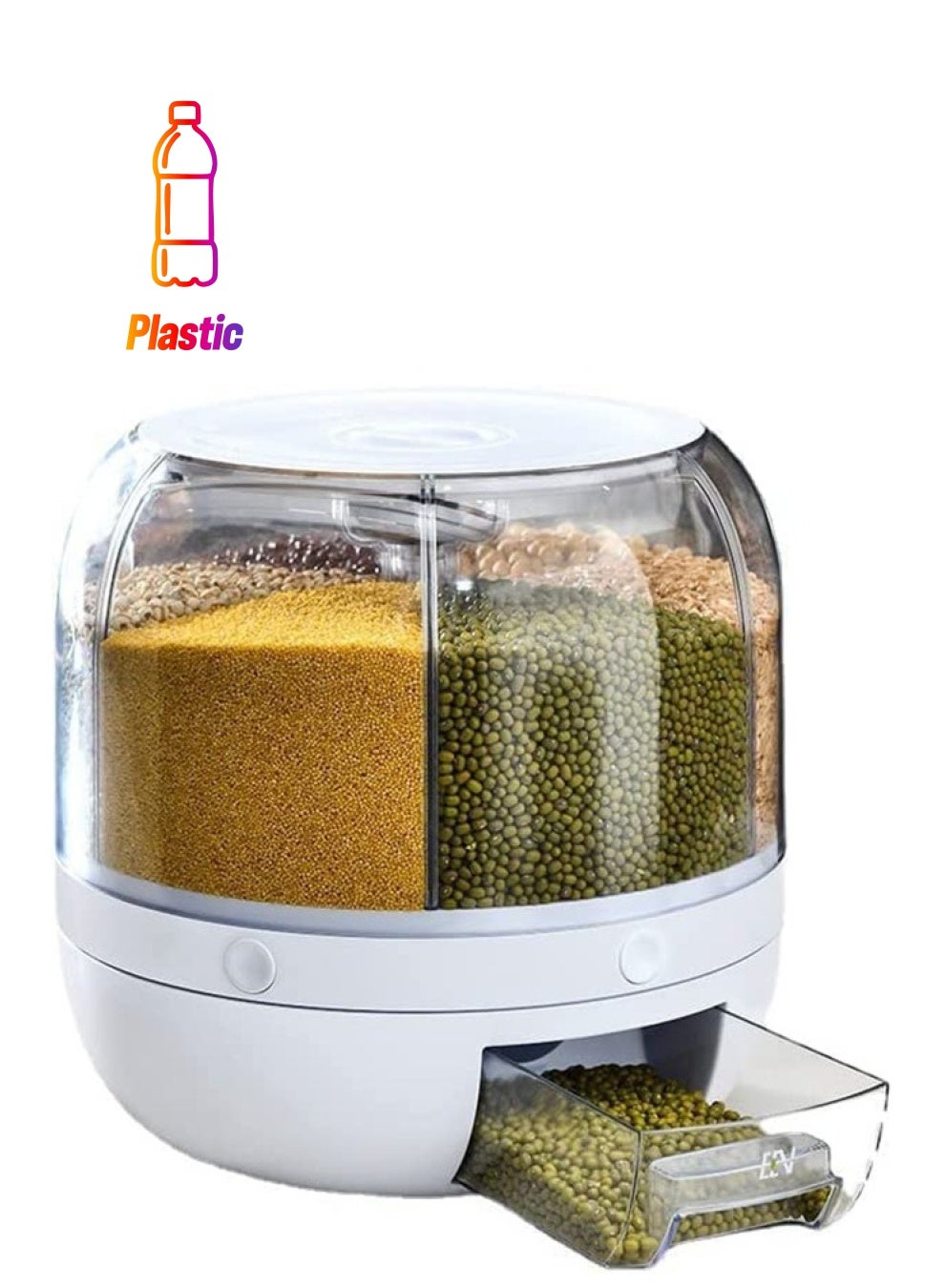 6 Compartment Food Storage Dispenser Rice and Grain Storage Container 360° Rotating Rice Storage Bucket One Touch Round Rice Output for Cereal, Snacks, Dog Food, Coffee Beans