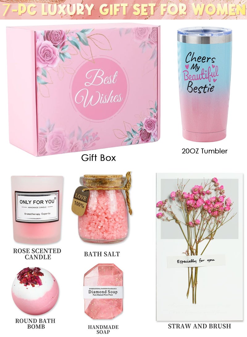 عربست سلة هدايا العيد الفاخرة للنساء: مجموعة سبا بنفسجية مع كوب سفر 20 أونصة + أملاح لافندر للاستحمام + صابون الماس + كرات استحمام + شموع صويا في صندوق هدية - هدايا مثالية ليوم الأم وعيد الحب - Image 2