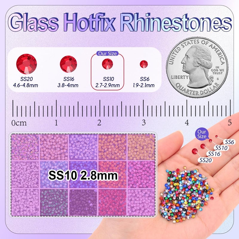 TINKRSTUFF 8000Pcs Hotfix Rhinestones for Clothing, Multicolors SS10 Iron On Flatback Glass Gems, Bedazzling Crystals Rhinestones for Crafting Hats Shoes Fabric Decor Nail Art - Image 2