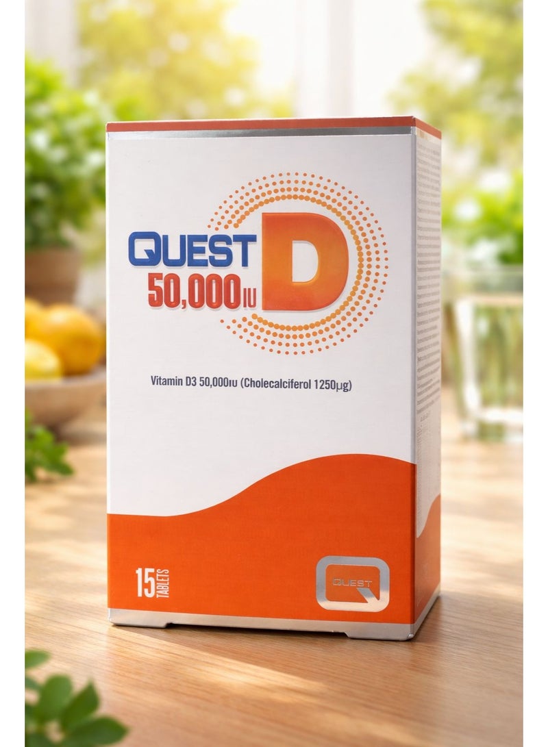 D 50,000 IU Vitamin D3 50,000IU (Cholecalciferol 1250ug), 15 Tablets