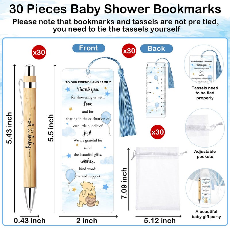 Xendelow 30 Sets Winnie Baby Shower Favors for Guests, Includes 30 Baby Shower Ballpoint Pens 30 Winnie Thank You Bookmarks 30 Organza Bags for Gender Reveal Gifts Guest Prizes, The Pooh Decoration - Image 2