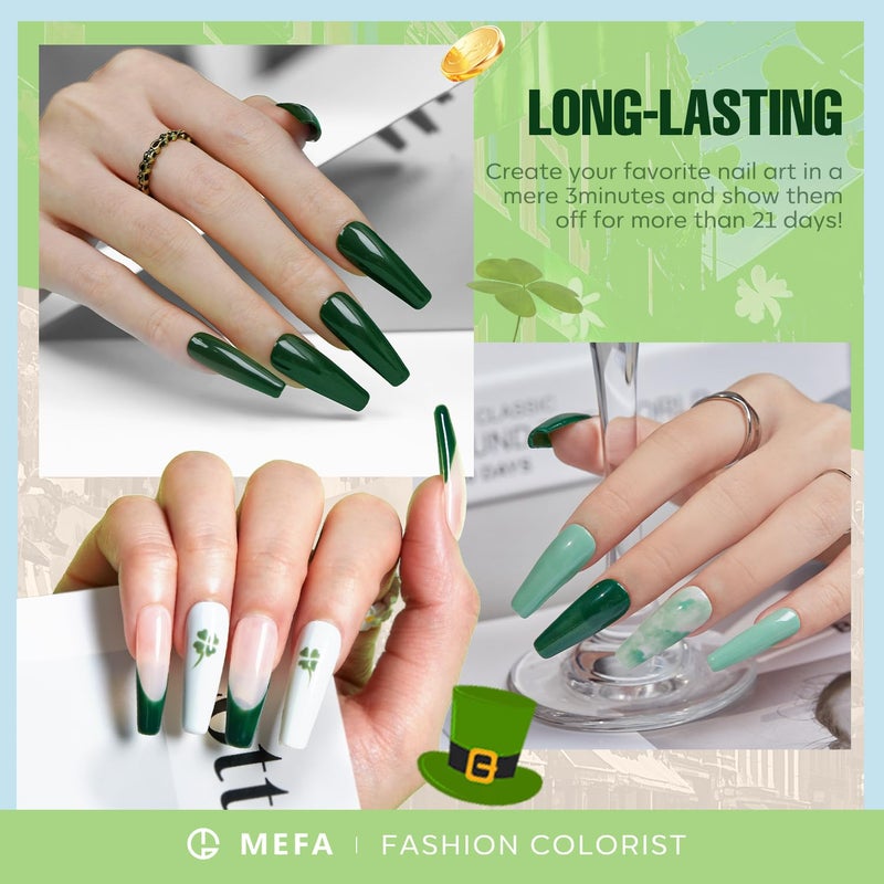 MEFA Green Gel Nail Polish Set 6 Colors, Sage Green Mist Blue Light Grey Dark Olive Shades Earth Tone Gel Polish Matcha Avocado Soak Off Nail Art Design Home Manicure Kit Gifts St. Patrick's Day - Image 3