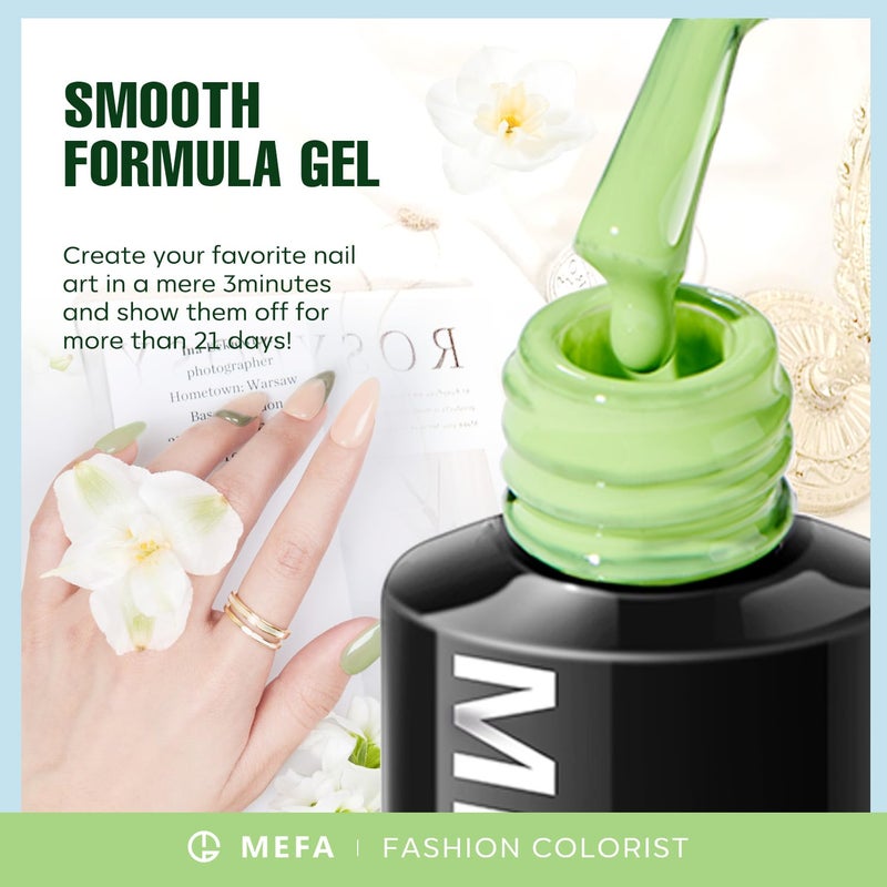 MEFA Green Gel Nail Polish Set 6 Colors, Sage Green Mist Blue Light Grey Dark Olive Shades Earth Tone Gel Polish Matcha Avocado Soak Off Nail Art Design Home Manicure Kit Gifts St. Patrick's Day - Image 5