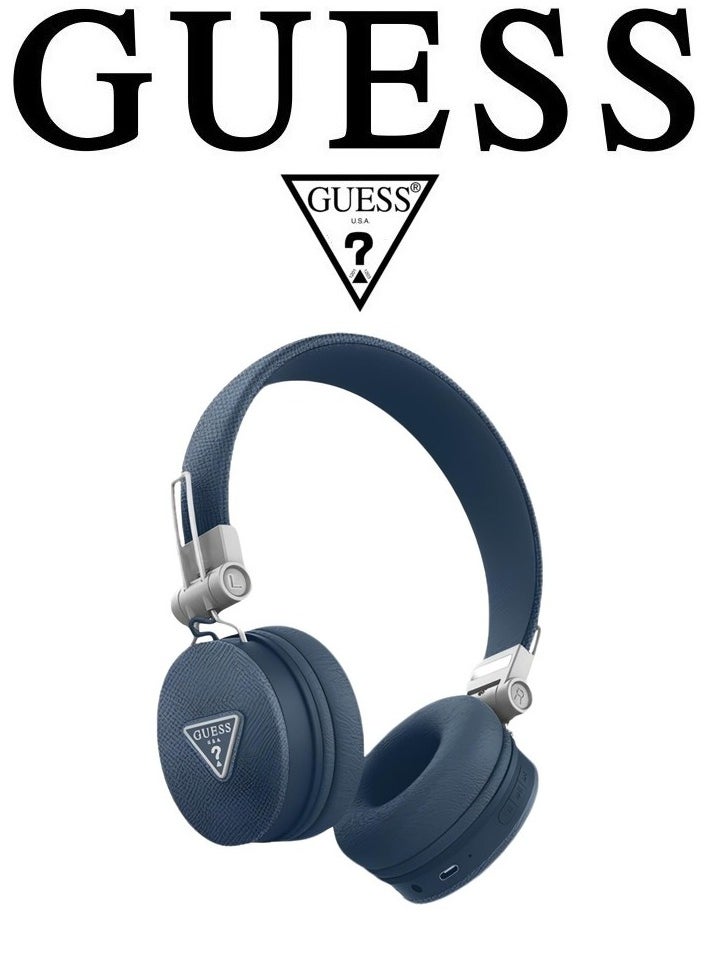 CG MOBILE Wireless Bluetooth Headphones with up to 32 Hours Playtime, Over-the-Head Headphones with Powerful Clear Sound, Enviromental Noise-Cancellation (ENC) Microphone for Clear, Noise-Free Calls, Voice Assistant, IPX4 Sweat and Splash Resistant, Approved Design and Materials From GUESS, Blue  - Image 2