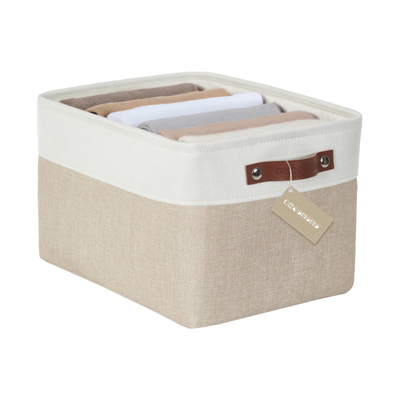 DECOMOMO Storage Baskets for Shelves - Fabric Storage Bins, Linen Closet Organizers and Storage (Beige & White, Large - 1 Pack) - Image 1
