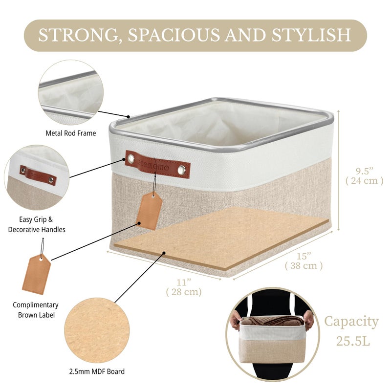 DECOMOMO Storage Baskets for Shelves - Fabric Storage Bins, Linen Closet Organizers and Storage (Beige & White, Large - 1 Pack) - Image 4