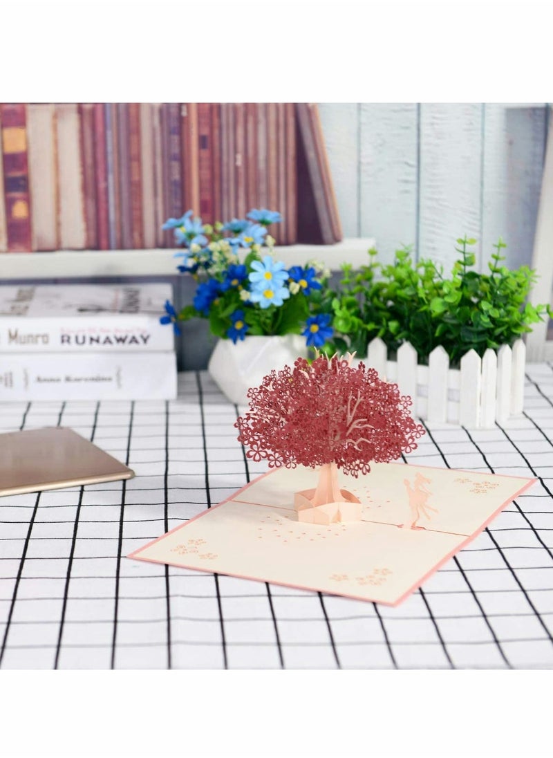Excefore 3D Pop Up Card, Romantic Lovers Card with Couples Under Red Cherry Tree, Anniversary Card, Wedding Card, Birthday Card with Envelope for Wife Husband Girlfriend Mother (Card1)  - Image 2