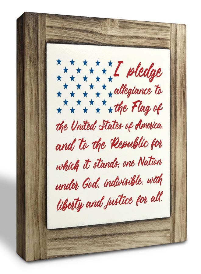 XJCUG Americana Decor Wooden Sign, Patriotic American Flag Pledge of Allegiance Plaque, 4th of July Decorations Indoor, Memorial Day Home Decor, Rustic USA Wall Art Gift - Image 1