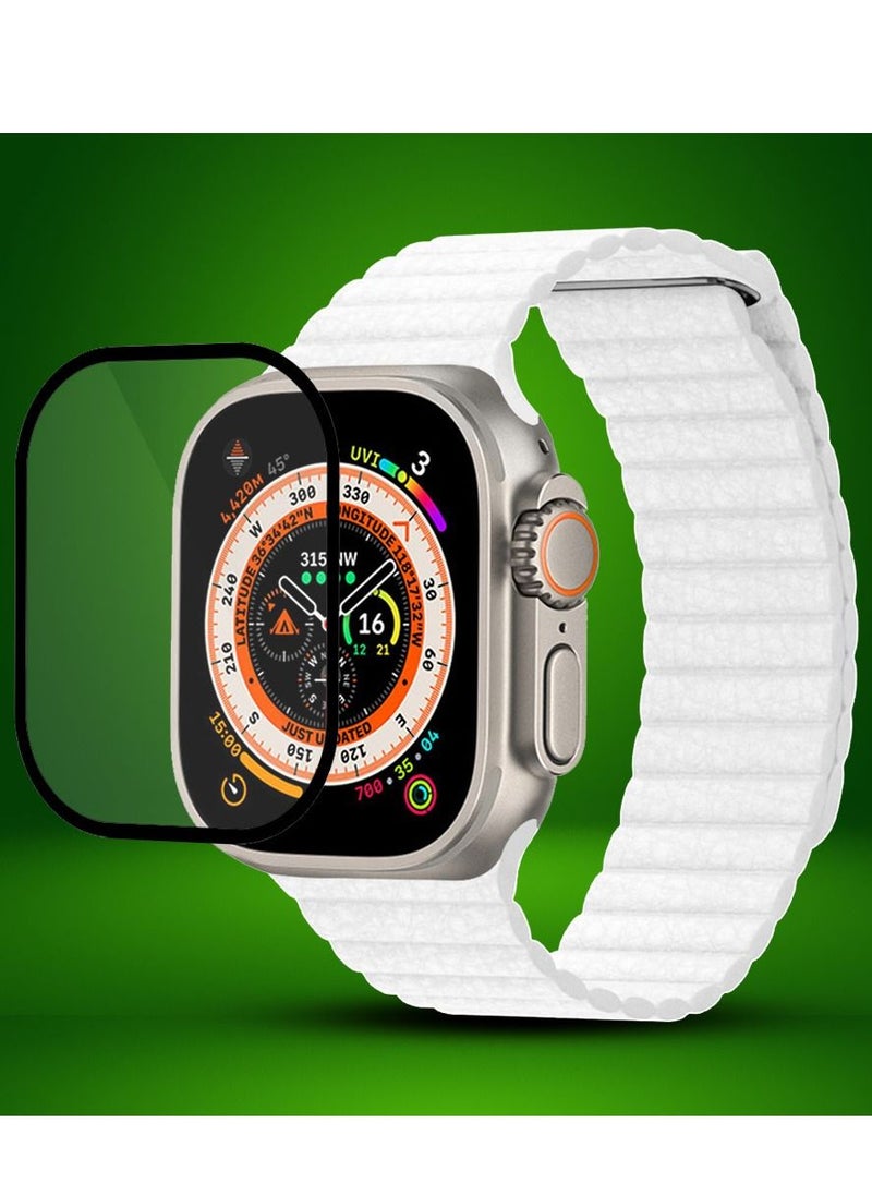 CATANES 2 Packs For Apple Watch Band 49mm Leather Loop Band Magnetic Watch Strap Wristband and 3D Screen Protector White  - Image 2