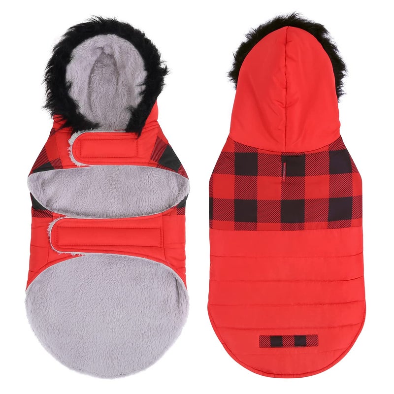 HDE Dog Puffer Jacket Fleece Lined Warm Dog Parka Winter Coat with Harness Hole Buffalo Plaid - XXL - Image 3