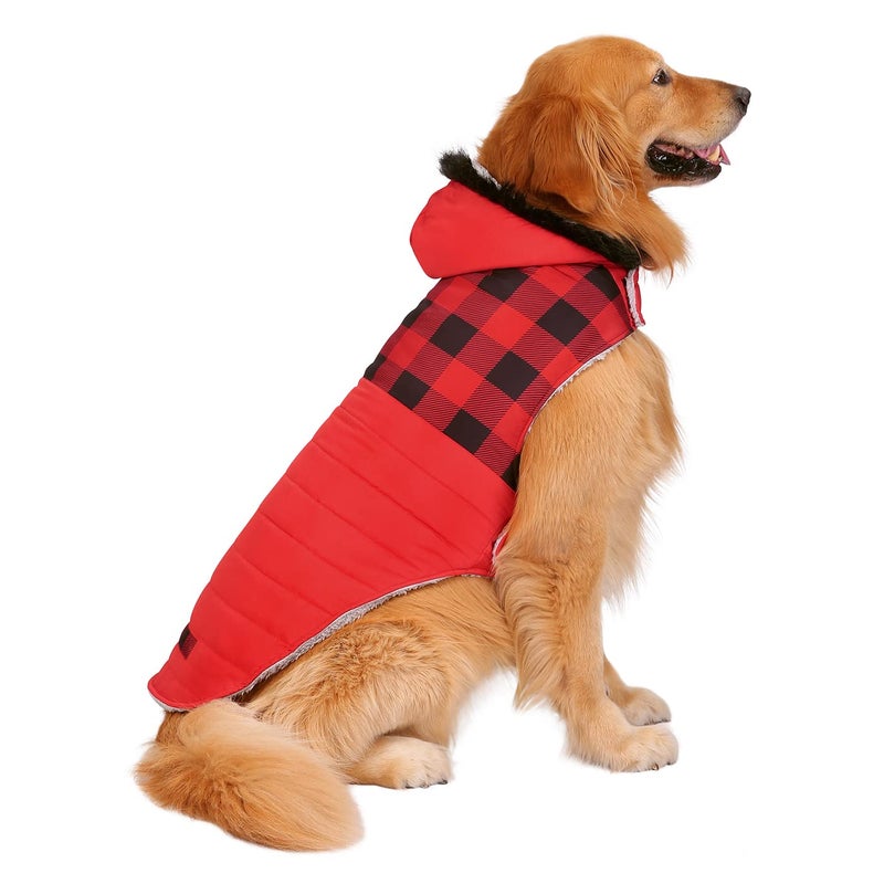 HDE Dog Puffer Jacket Fleece Lined Warm Dog Parka Winter Coat with Harness Hole Buffalo Plaid - XXL - Image 1