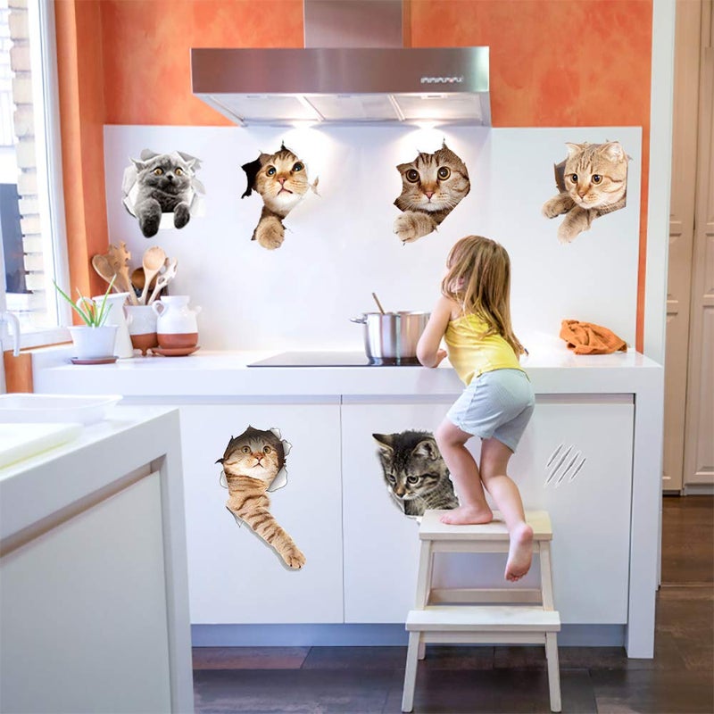TTSAM 11PCS New 3D Removable Cartoon Animal Cats Large Wall Stickers, Easy to Peel Easy to Stick Safe on Painted Walls Cute Cat Decor Posters for Nursery Room Toilet Kitchen Offices - Image 2
