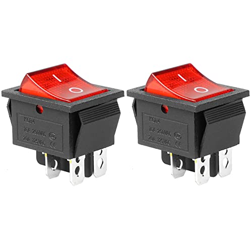 QTEATAK 2Pcs AC 20A/125V 15A/250V DPST 4 Pins 2 Position ON/Off Boat Rocker Toggle Switch with Red LED Light - Image 1