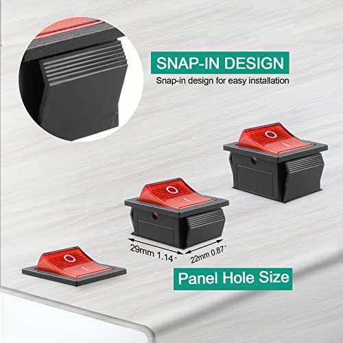 QTEATAK 2Pcs AC 20A/125V 15A/250V DPST 4 Pins 2 Position ON/Off Boat Rocker Toggle Switch with Red LED Light - Image 5