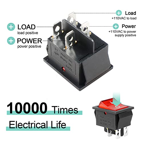 QTEATAK 2Pcs AC 20A/125V 15A/250V DPST 4 Pins 2 Position ON/Off Boat Rocker Toggle Switch with Red LED Light - Image 3