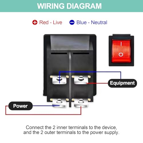 QTEATAK 2Pcs AC 20A/125V 15A/250V DPST 4 Pins 2 Position ON/Off Boat Rocker Toggle Switch with Red LED Light - Image 4