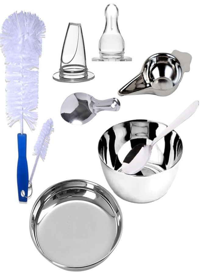 PGD New Born Baby Essential Steel Feeding Utensils Gift Set- Feeding Bottle, Feeder, Bowl, Plate, Idly Spoon, Spoon, Cleaning Brush Set, Sipper and Nipple (250ml Essential Utensils Gift Set) - Image 3