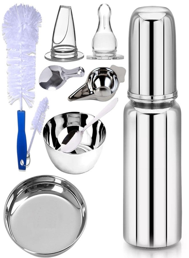 PGD New Born Baby Essential Steel Feeding Utensils Gift Set- Feeding Bottle, Feeder, Bowl, Plate, Idly Spoon, Spoon, Cleaning Brush Set, Sipper and Nipple (250ml Essential Utensils Gift Set) - Image 1