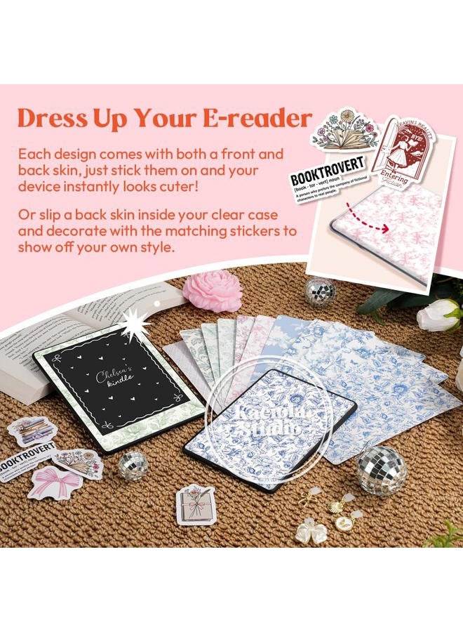 KACIOLA STUDIO 12PCS French Floral Skin for E-Reader, and 4PCS Type C Charms for E-Reader with Scrapbook Stickers, 6.9"x4.8" Skin Front and Back Decal Inserts for Paper White 11th (French Floral) - Image 2
