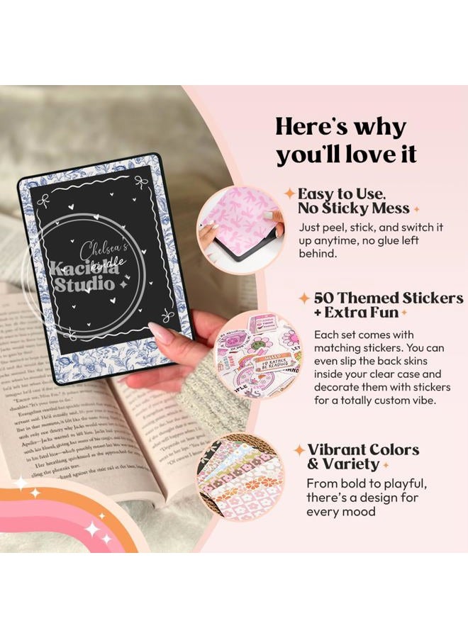 KACIOLA STUDIO 12PCS French Floral Skin for E-Reader, and 4PCS Type C Charms for E-Reader with Scrapbook Stickers, 6.9"x4.8" Skin Front and Back Decal Inserts for Paper White 11th (French Floral) - Image 4
