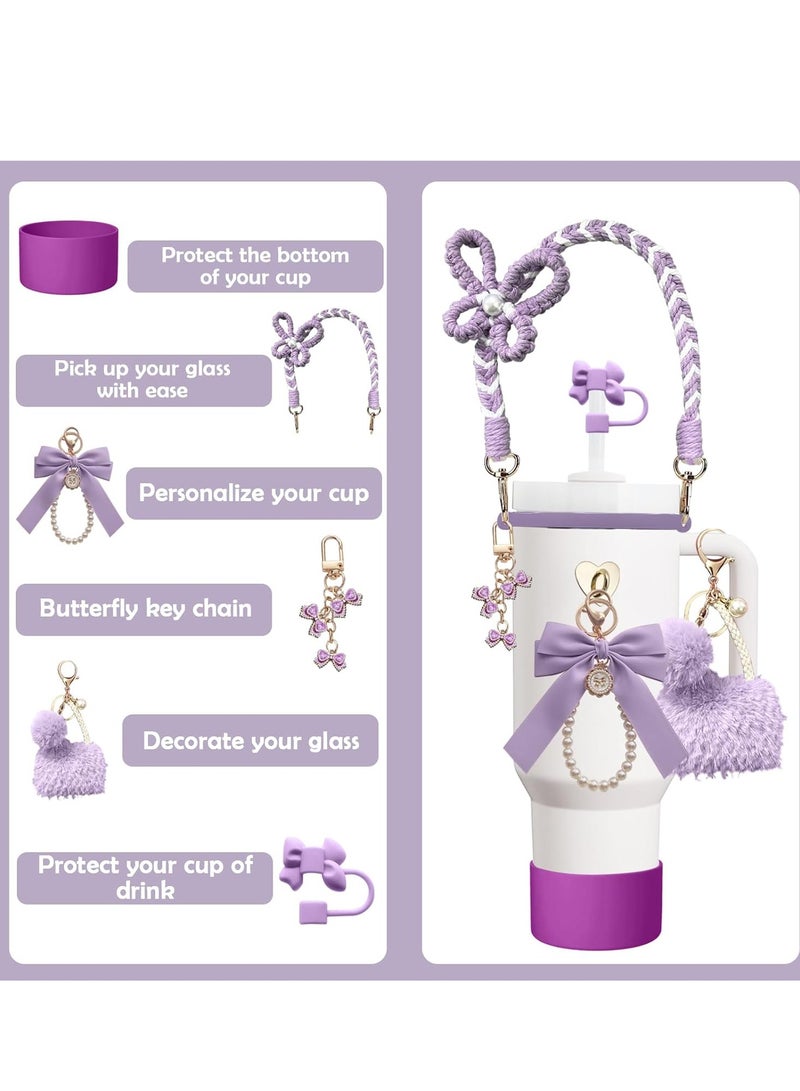 جوسكوين مجموعة اكسسوارات زجاجة المياه 8 قطع لكأس ستانلي، تتضمن غطاء للقشة، غطاء سيليكون، حزام مقبض لزجاجة المياه، قلادة لكأس ستانلي، مناسب لكؤوس ستانلي 30 أونصة و 40 أونصة، اللون بنفسجي. - Image 2