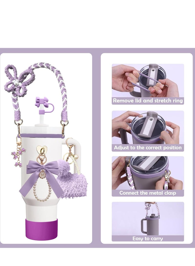 جوسكوين مجموعة اكسسوارات زجاجة المياه 8 قطع لكأس ستانلي، تتضمن غطاء للقشة، غطاء سيليكون، حزام مقبض لزجاجة المياه، قلادة لكأس ستانلي، مناسب لكؤوس ستانلي 30 أونصة و 40 أونصة، اللون بنفسجي. - Image 3